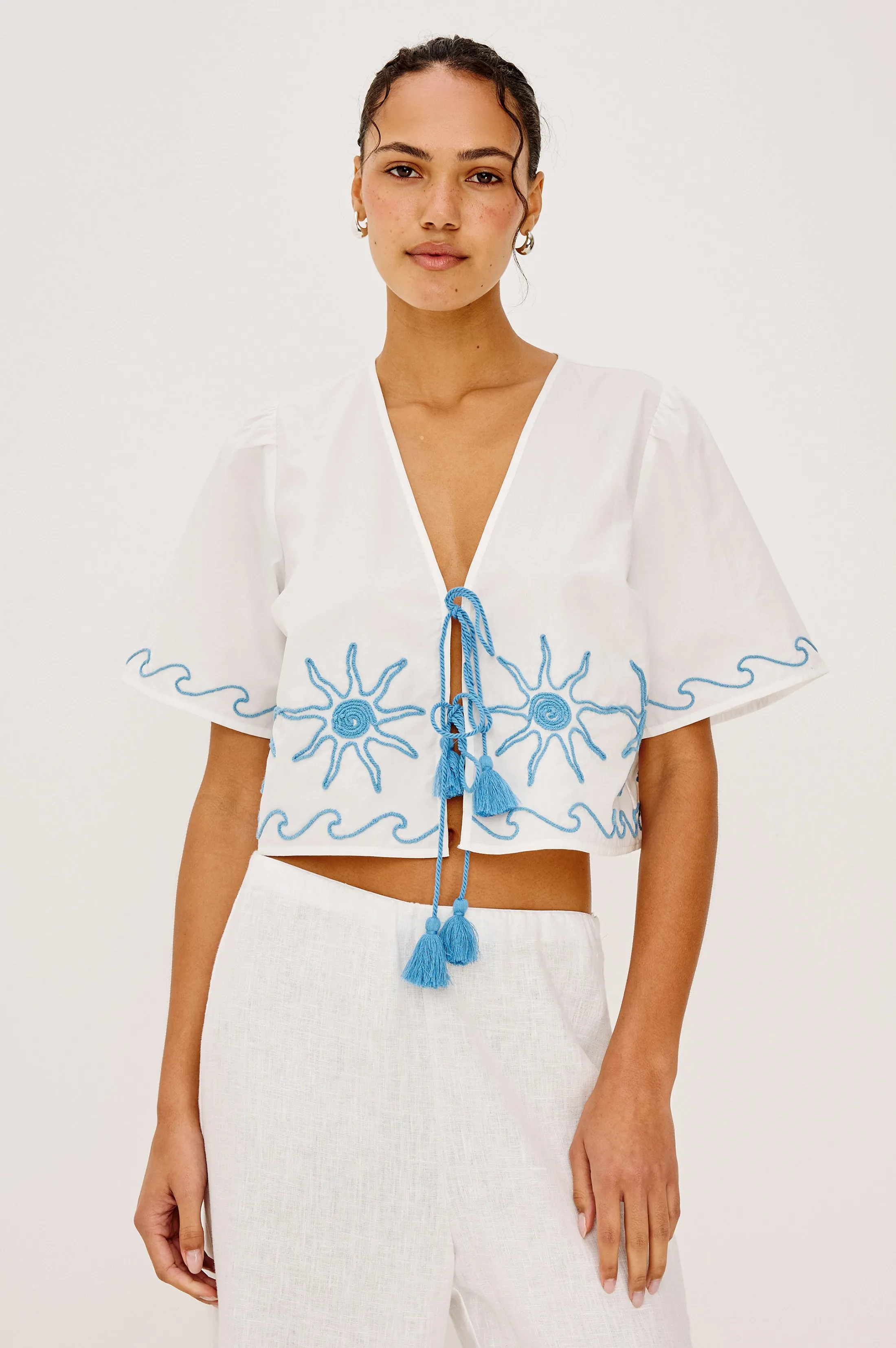 PARI TOP - BLUE SOUTACHE SUNS sold by Rails