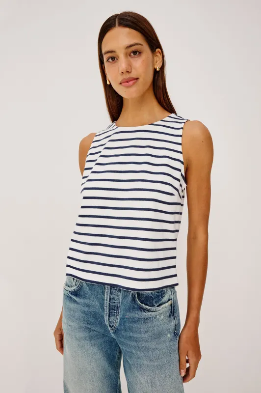 GRACE TANK - IVORY NAVY STRIPE made by Rails