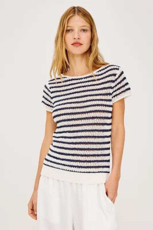 CADY TOP - IVORY INDIGO STRIPE made by Rails