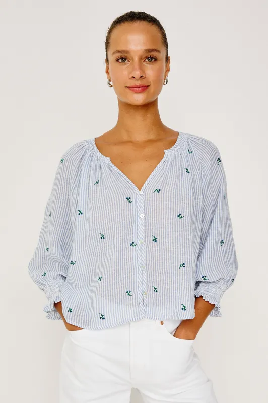 MARIAH TOP - BLUEBELL EMBROIDERED STRIPE made by Rails
