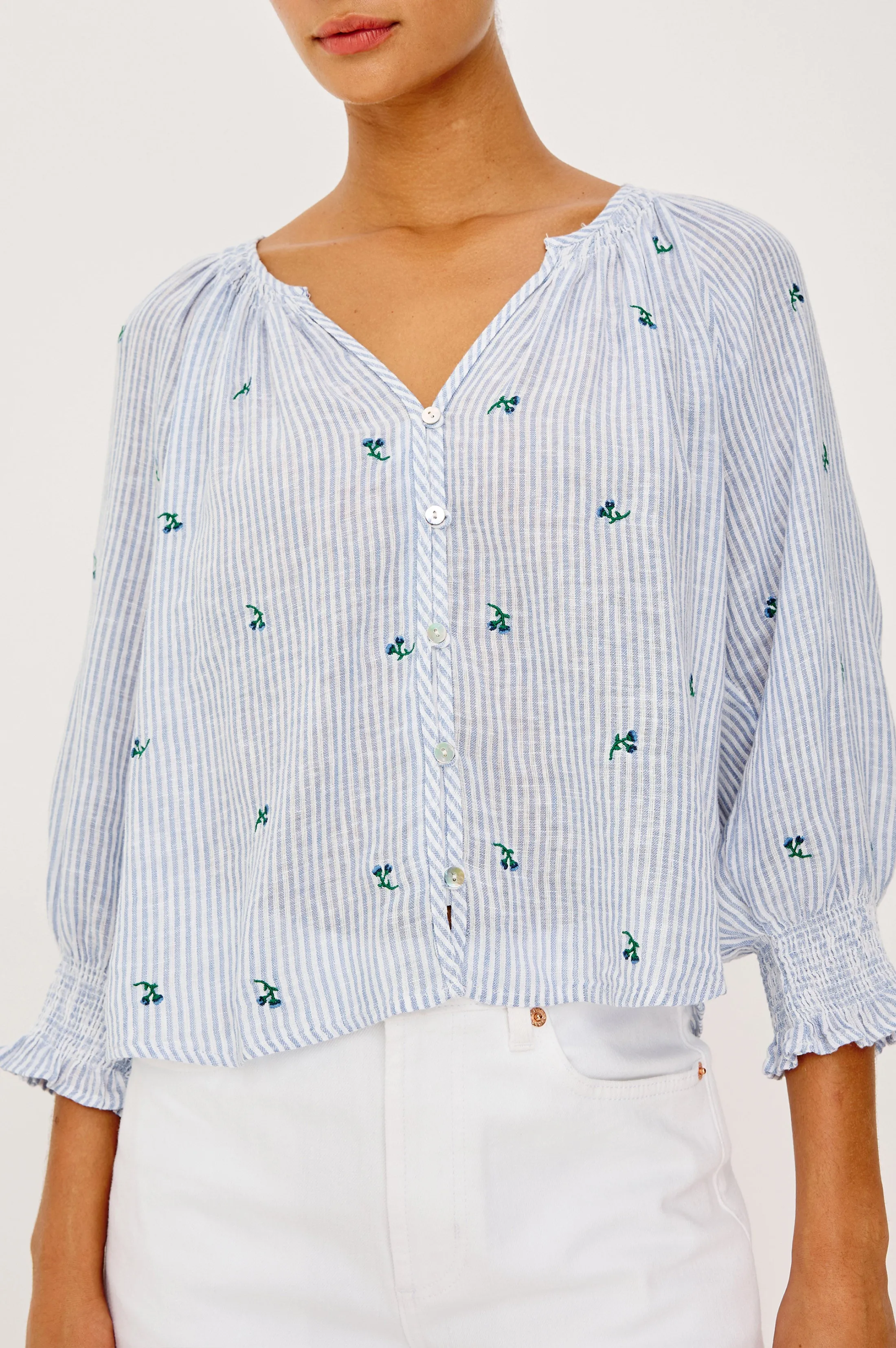 MARIAH TOP - BLUEBELL EMBROIDERED STRIPE sold by Rails product image thumbnail 2