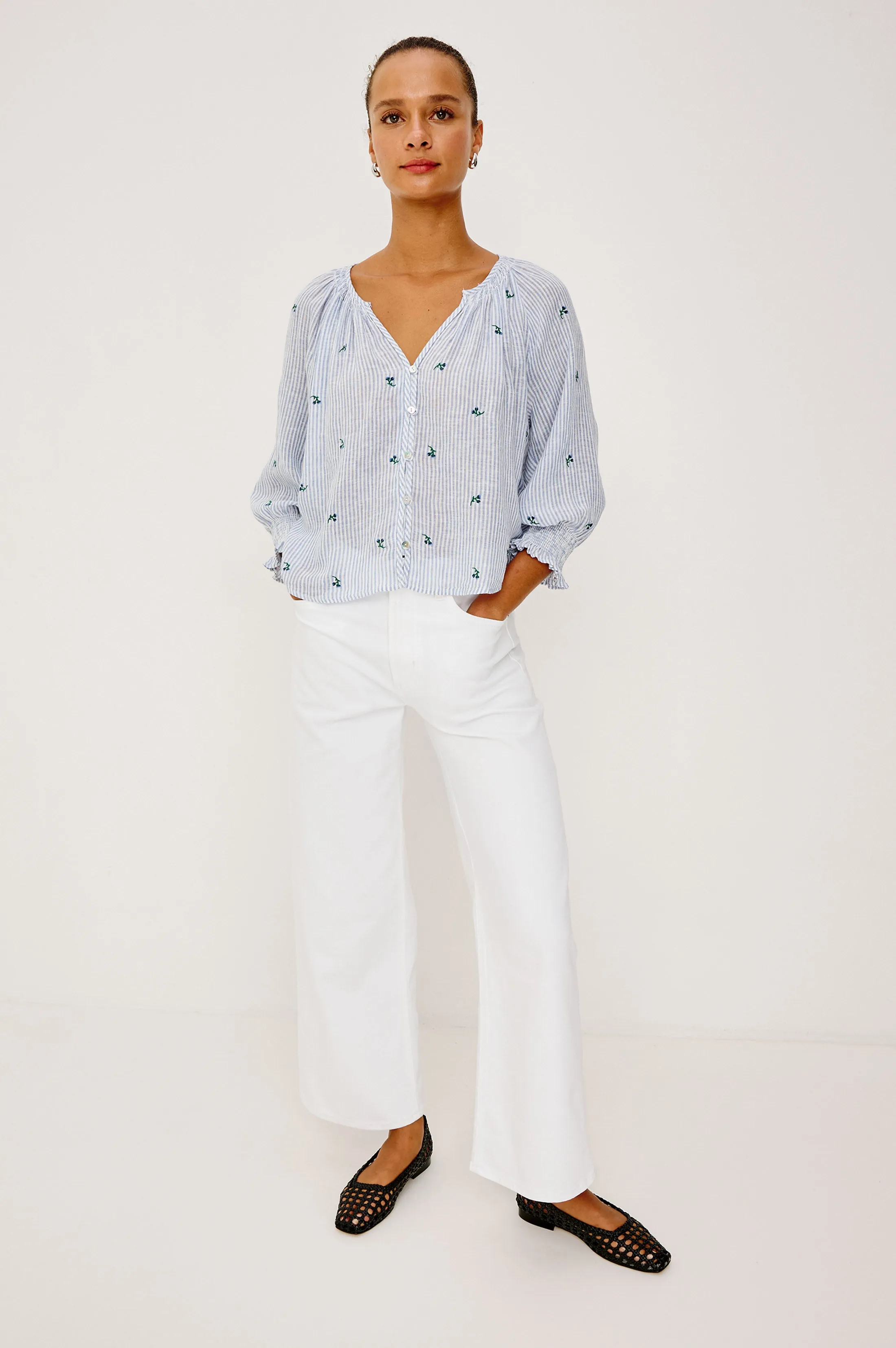 MARIAH TOP - BLUEBELL EMBROIDERED STRIPE sold by Rails product image thumbnail 3