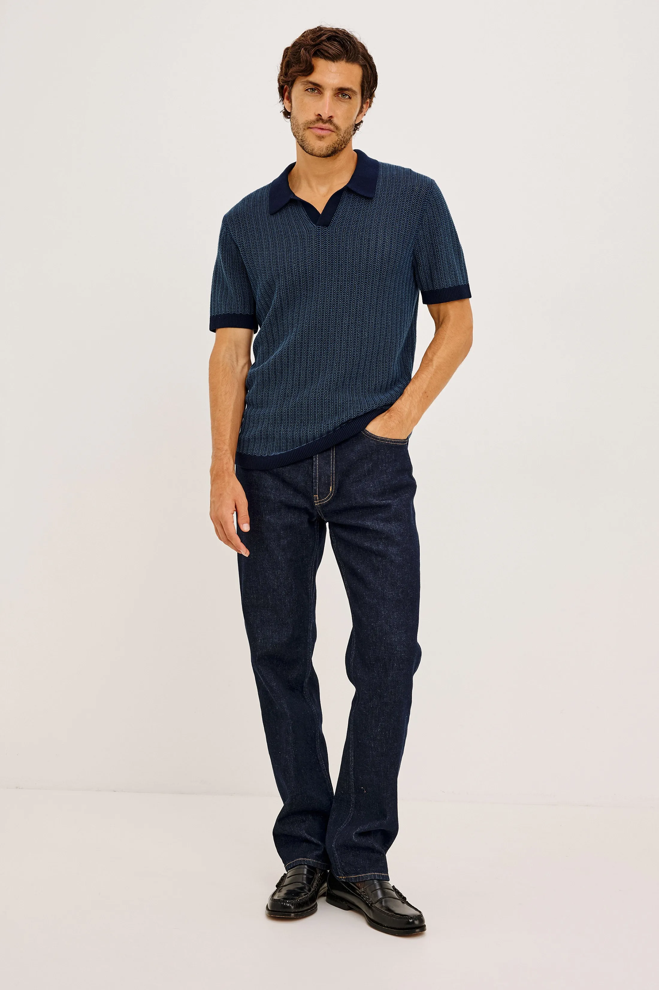 LANGLEY POLO SHIRT - NAVY MARINE RIPPLE sold by Rails product image thumbnail 3