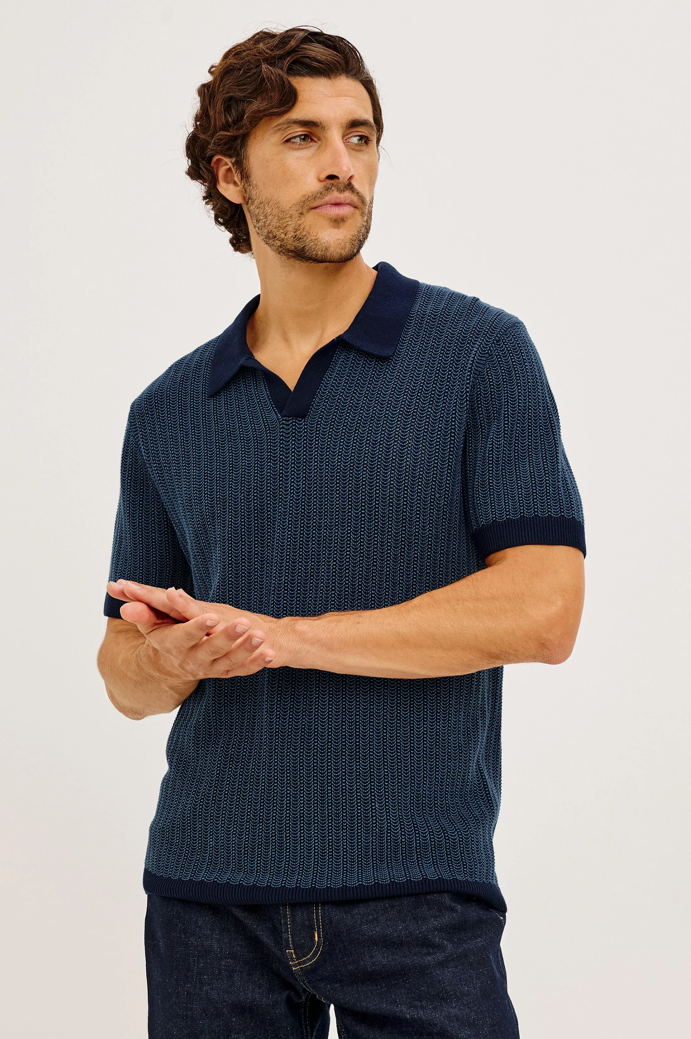 LANGLEY POLO SHIRT - NAVY MARINE RIPPLE sold by Rails product image thumbnail 4