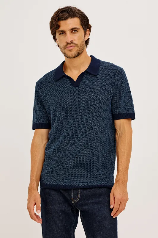 LANGLEY POLO SHIRT - NAVY MARINE RIPPLE made by Rails