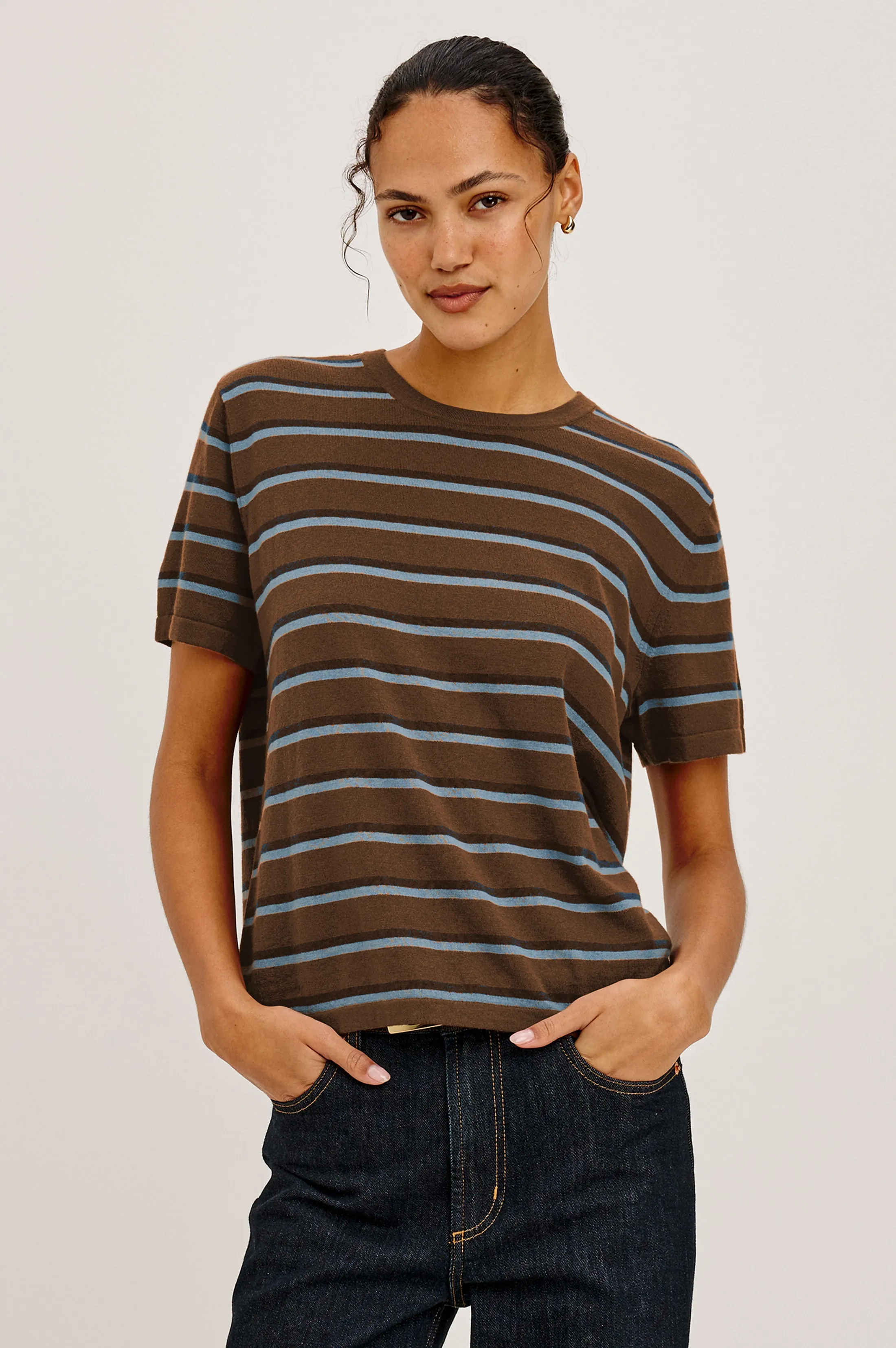 COTTON CASHMERE T-SHIRT - MOCHA STRIPE sold by Rails product image thumbnail 4