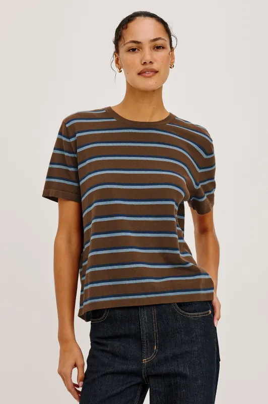 COTTON CASHMERE T-SHIRT - MOCHA STRIPE made by Rails