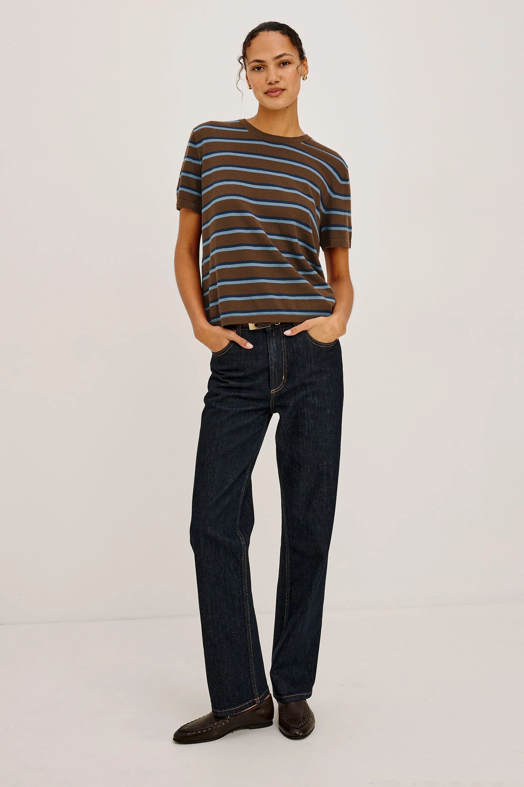 COTTON CASHMERE T-SHIRT - MOCHA STRIPE sold by Rails product image thumbnail 3