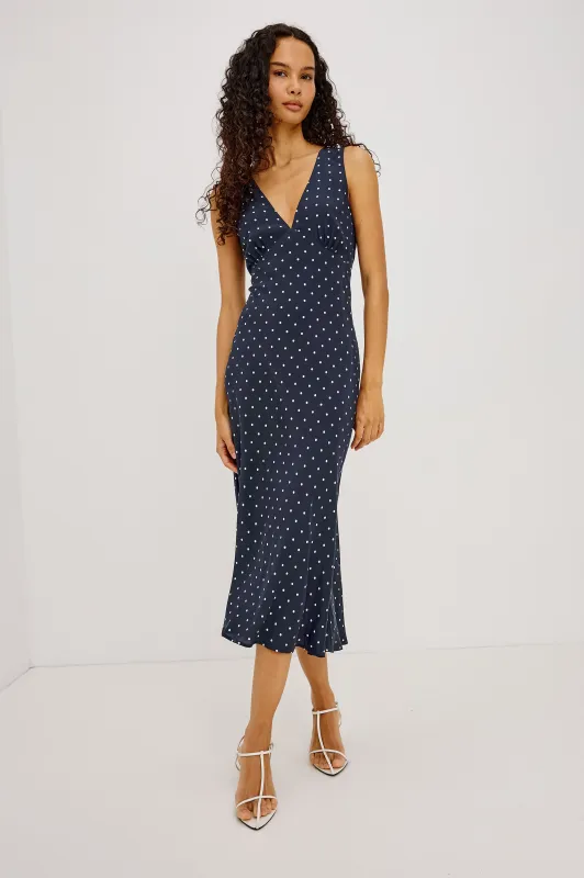 AUDRINA DRESS - NAVY POLKA DOTS made by Rails