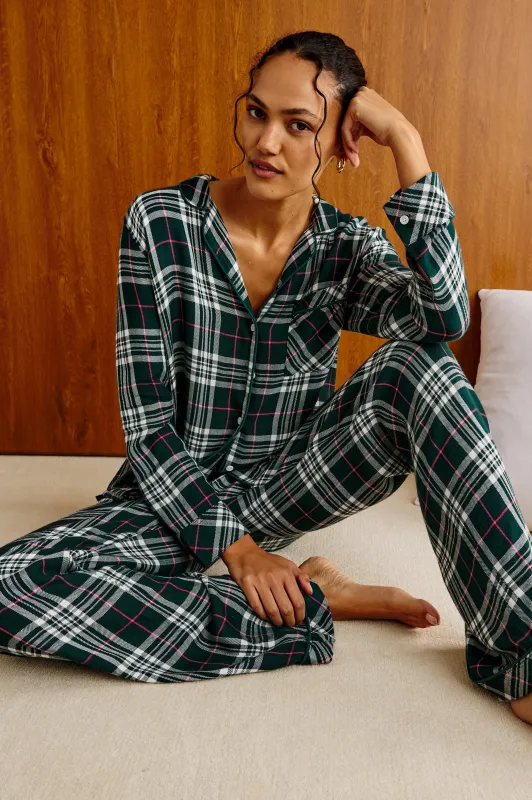 LUNA PAJAMA SET - EVERGREEN FUSCHIA made by Rails