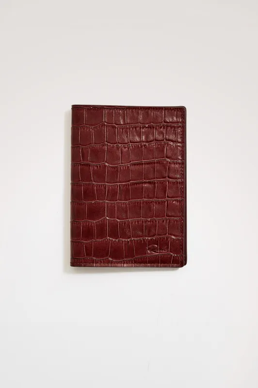 LEATHER PASSPORT HOLDER - BURGUNDY CROC EMBOSSED made by Rails