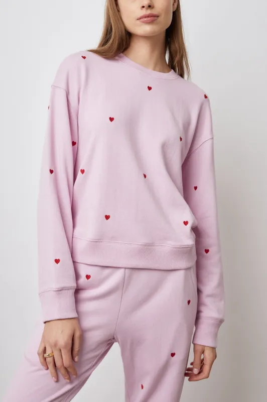 RAMONA SWEATSHIRT - RED EMBROIDERED HEARTS sold by Rails