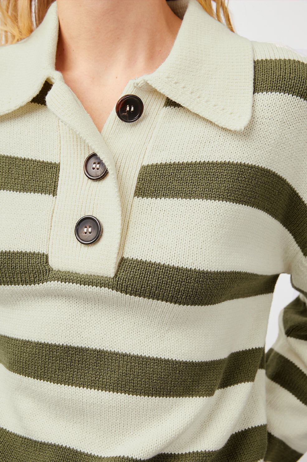 SHAE SWEATER - IVORY OLIVE STRIPE sold by Rails product image thumbnail 2