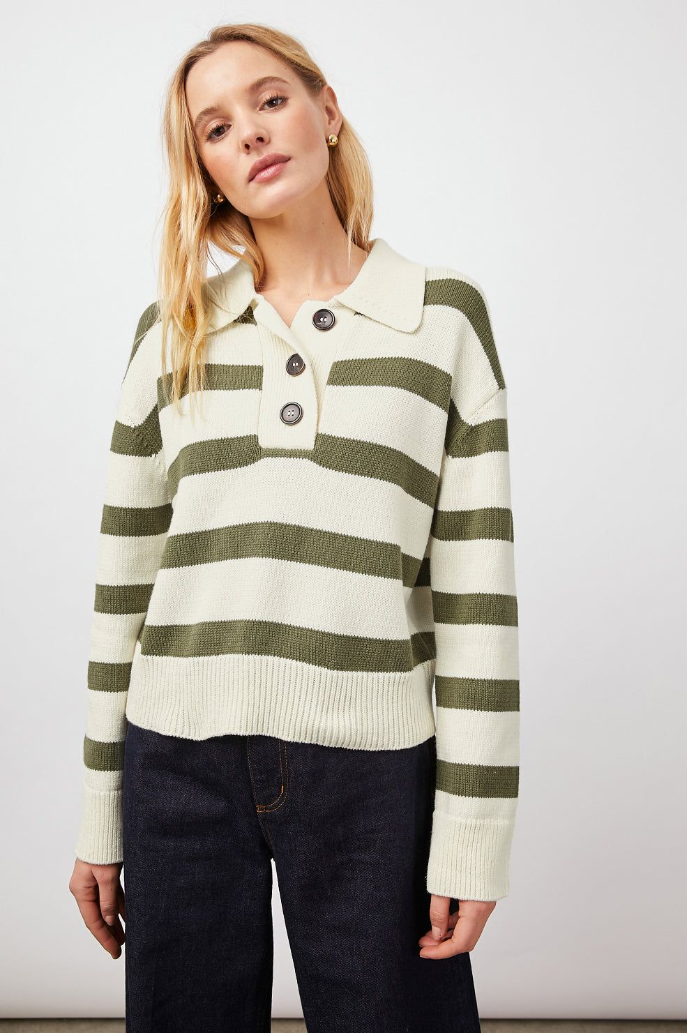 SHAE SWEATER - IVORY OLIVE STRIPE sold by Rails