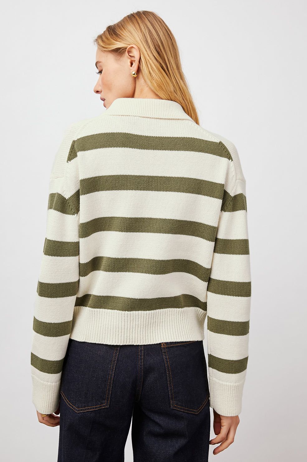 SHAE SWEATER - IVORY OLIVE STRIPE sold by Rails product image thumbnail 4