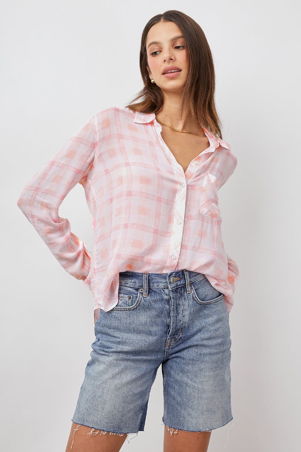 JOSEPHINE SHIRT - PEACH PLAID sold by Rails