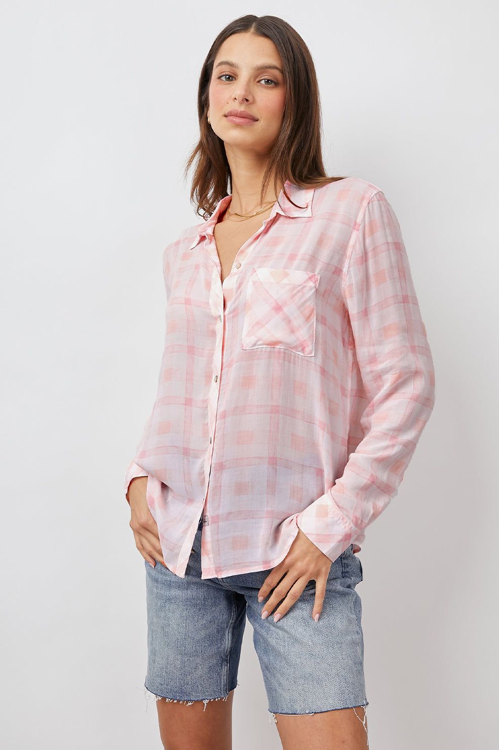 JOSEPHINE SHIRT - PEACH PLAID sold by Rails product image thumbnail 4