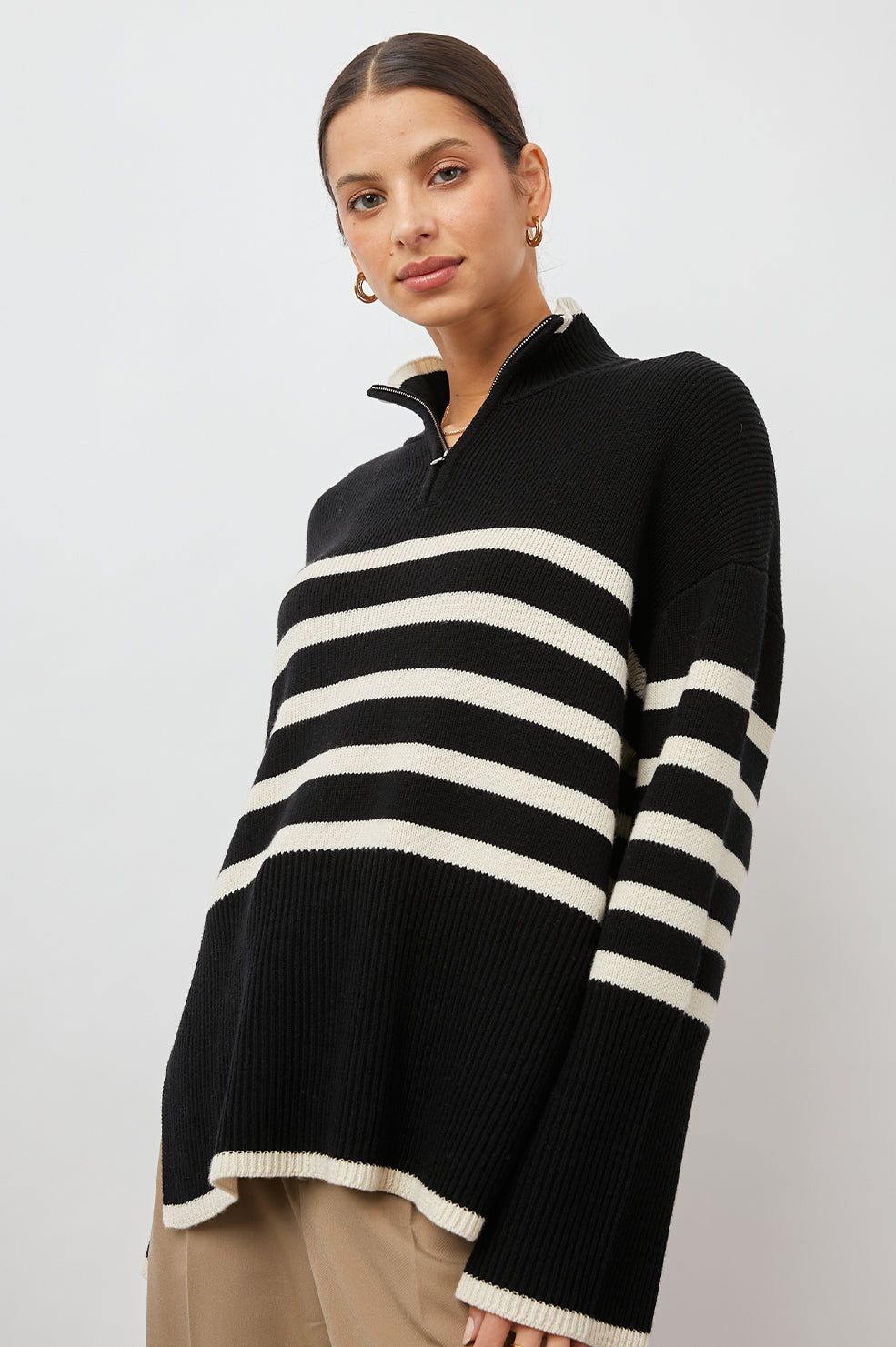 TESSA SWEATER - ONYX IVORY STRIPE sold by Rails