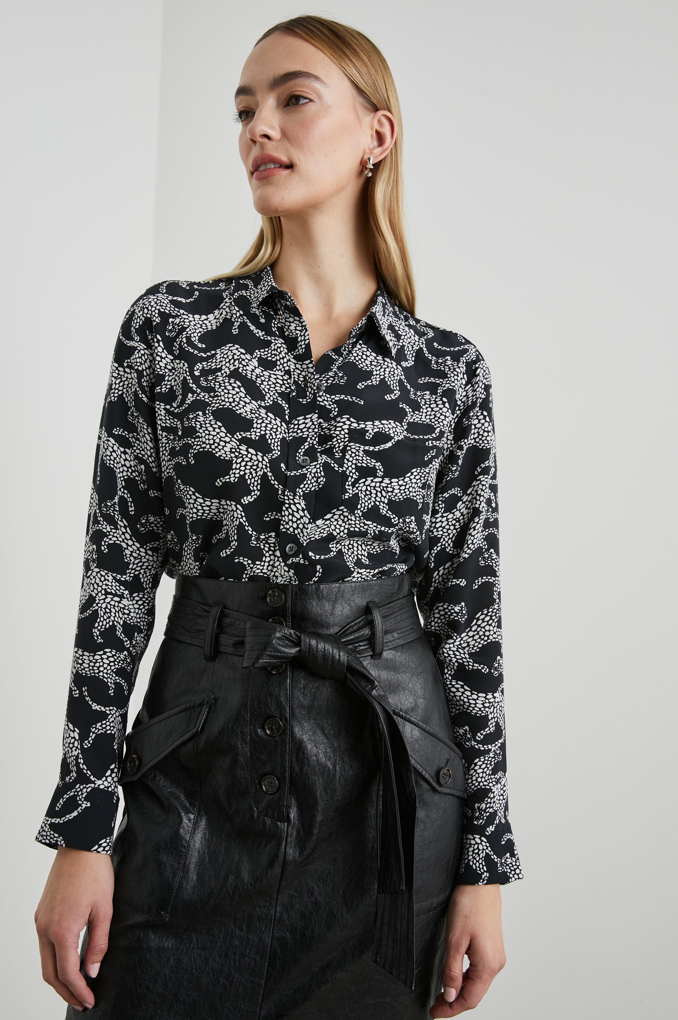 KATE SHIRT - BLACK LYNX sold by Rails