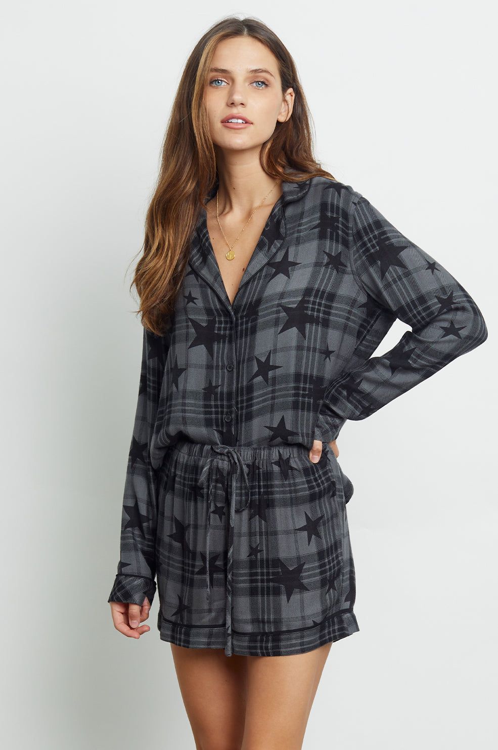 KELLEN PAJAMA SET - CHARCOAL JET STARS sold by Rails