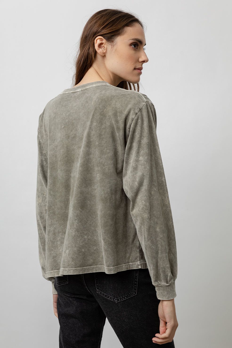 THE L/S BOXY CREW T-SHIRT - MOSS ACID WASH sold by Rails product image thumbnail 3