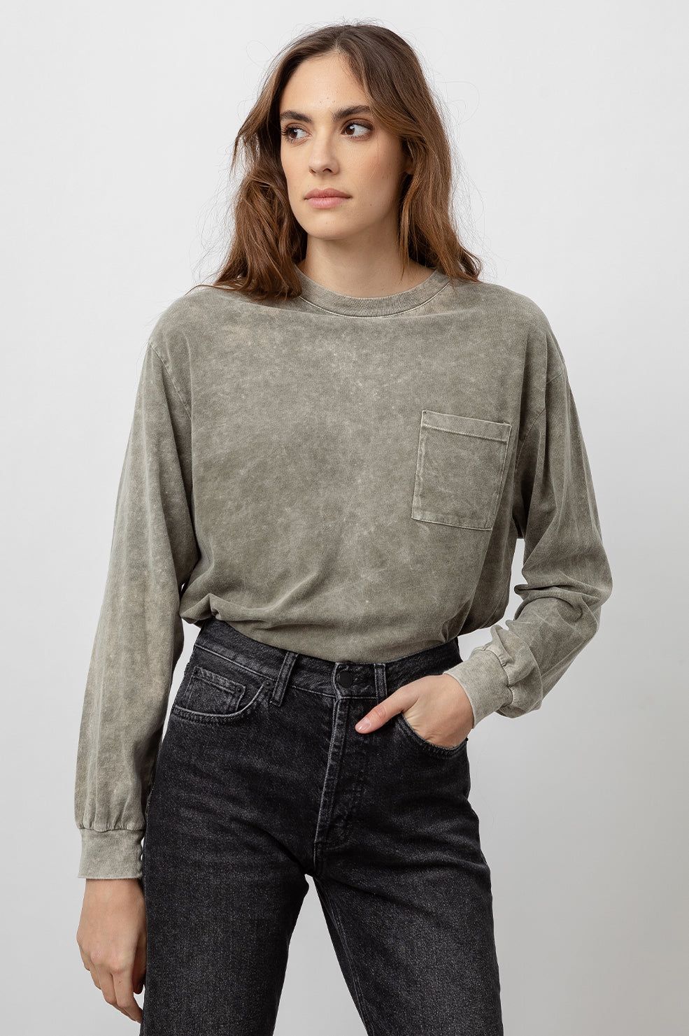 THE L/S BOXY CREW T-SHIRT - MOSS ACID WASH sold by Rails product image thumbnail 2