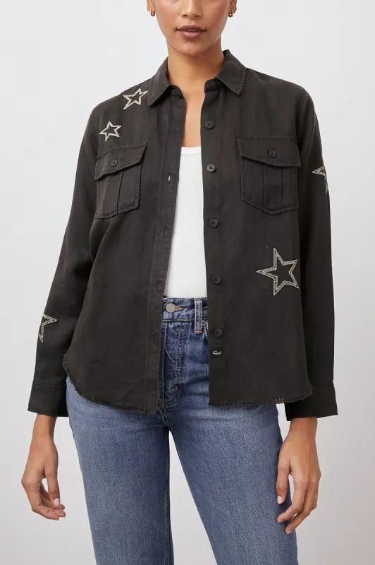 LOREN SHIRT JACKET - BLACK METALLIC STARS sold by Rails