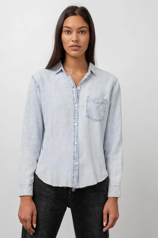 INGRID RAW HEM SHIRT - LIGHT ACID WASH sold by Rails