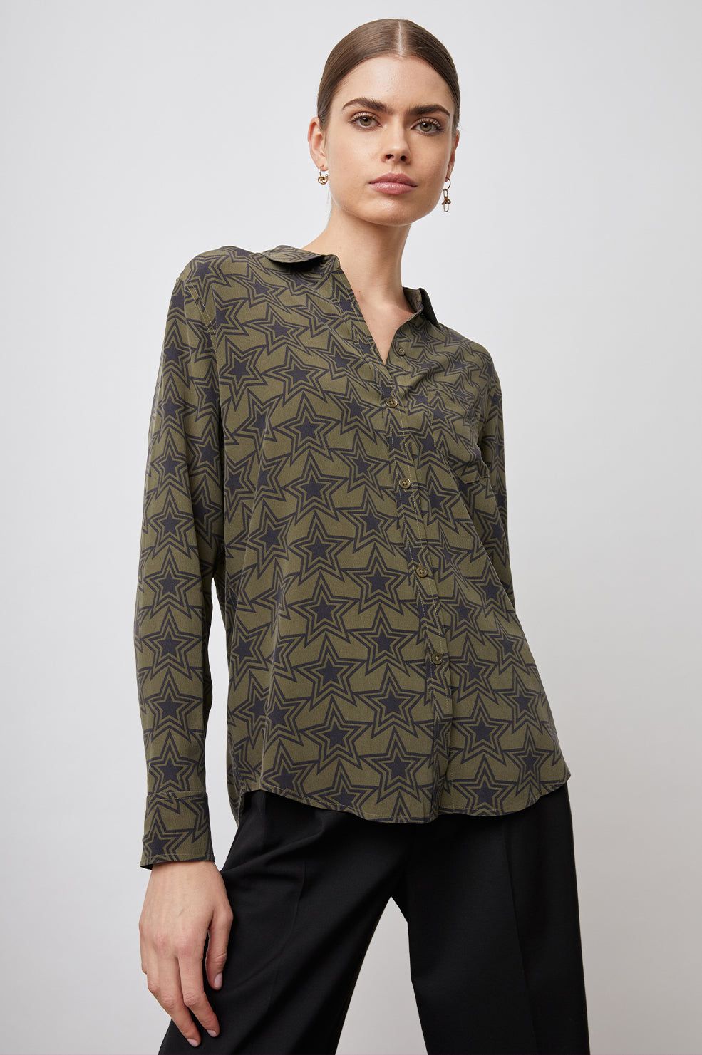 KATE SHIRT - OLIVE STARGAZE sold by Rails