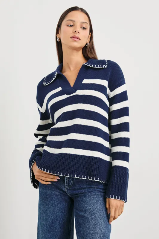 ATHENA SWEATER - NAVY IVORY STRIPE sold by Rails