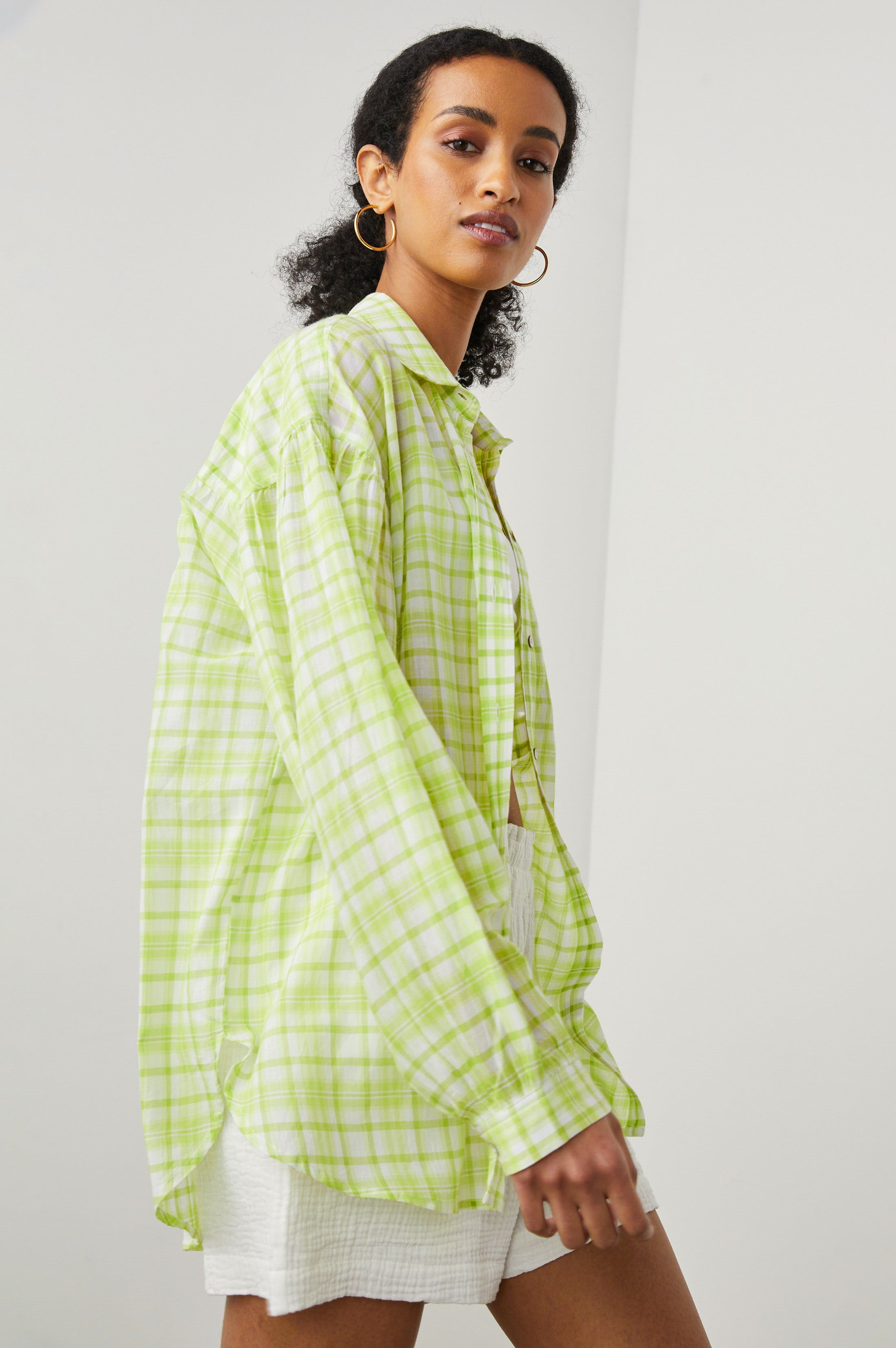 JANAE SHIRT - LIME PLAID sold by Rails product image thumbnail 6