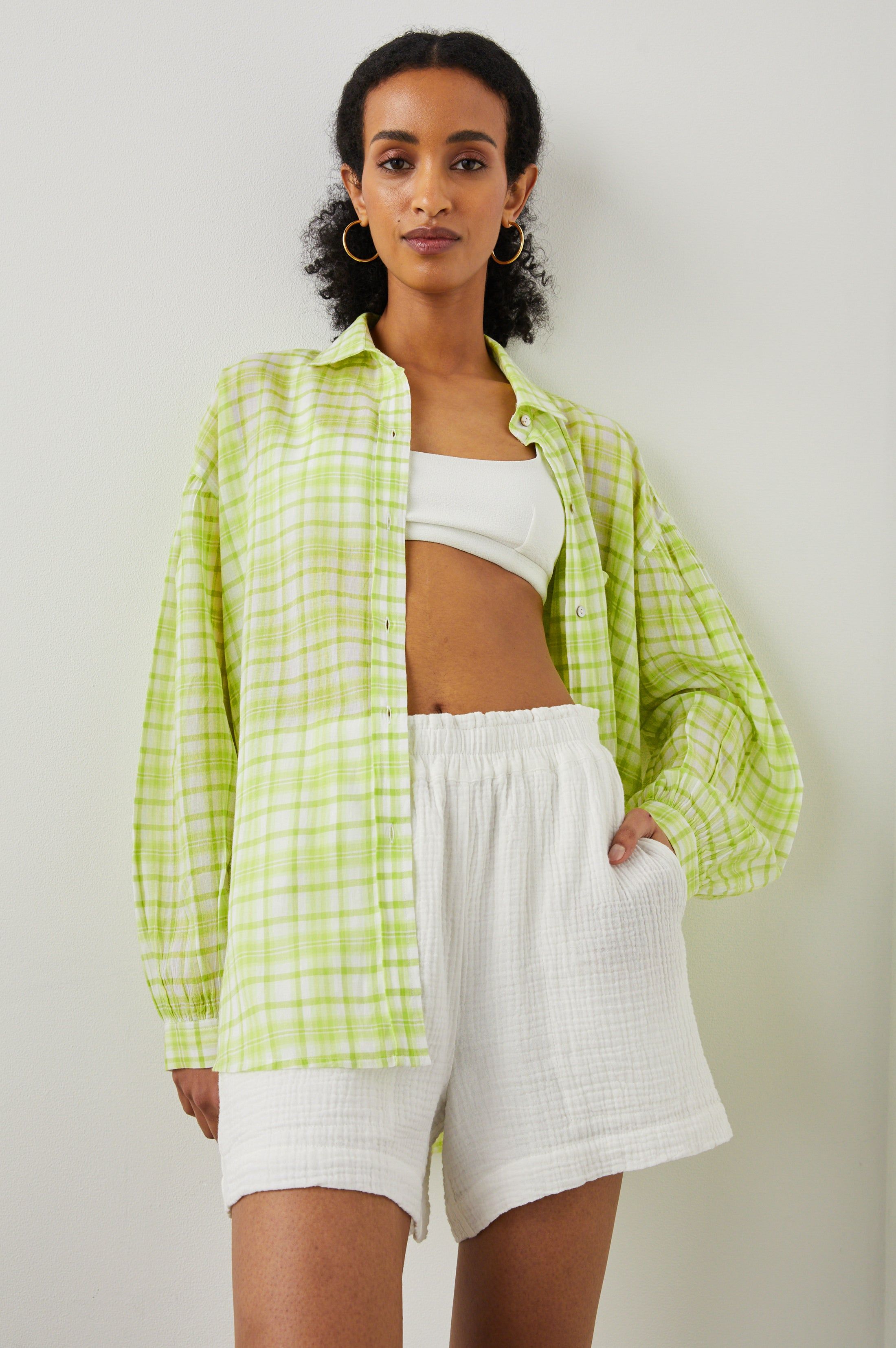 JANAE SHIRT - LIME PLAID sold by Rails product image thumbnail 3