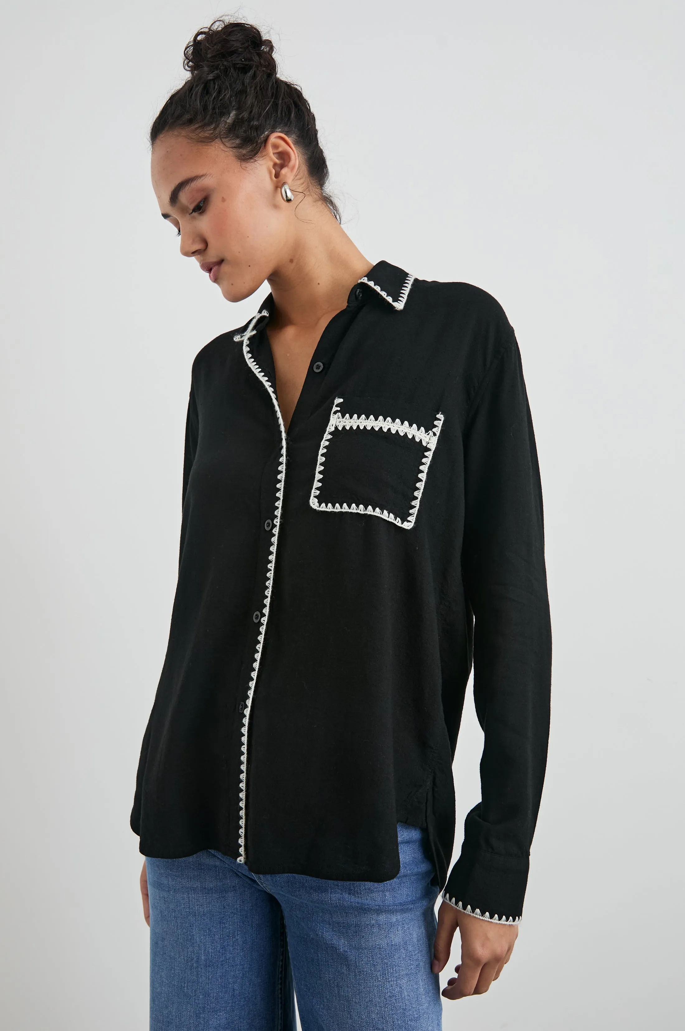 CHARLI SHIRT - BLACK BLANKET STITCH sold by Rails product image thumbnail 3