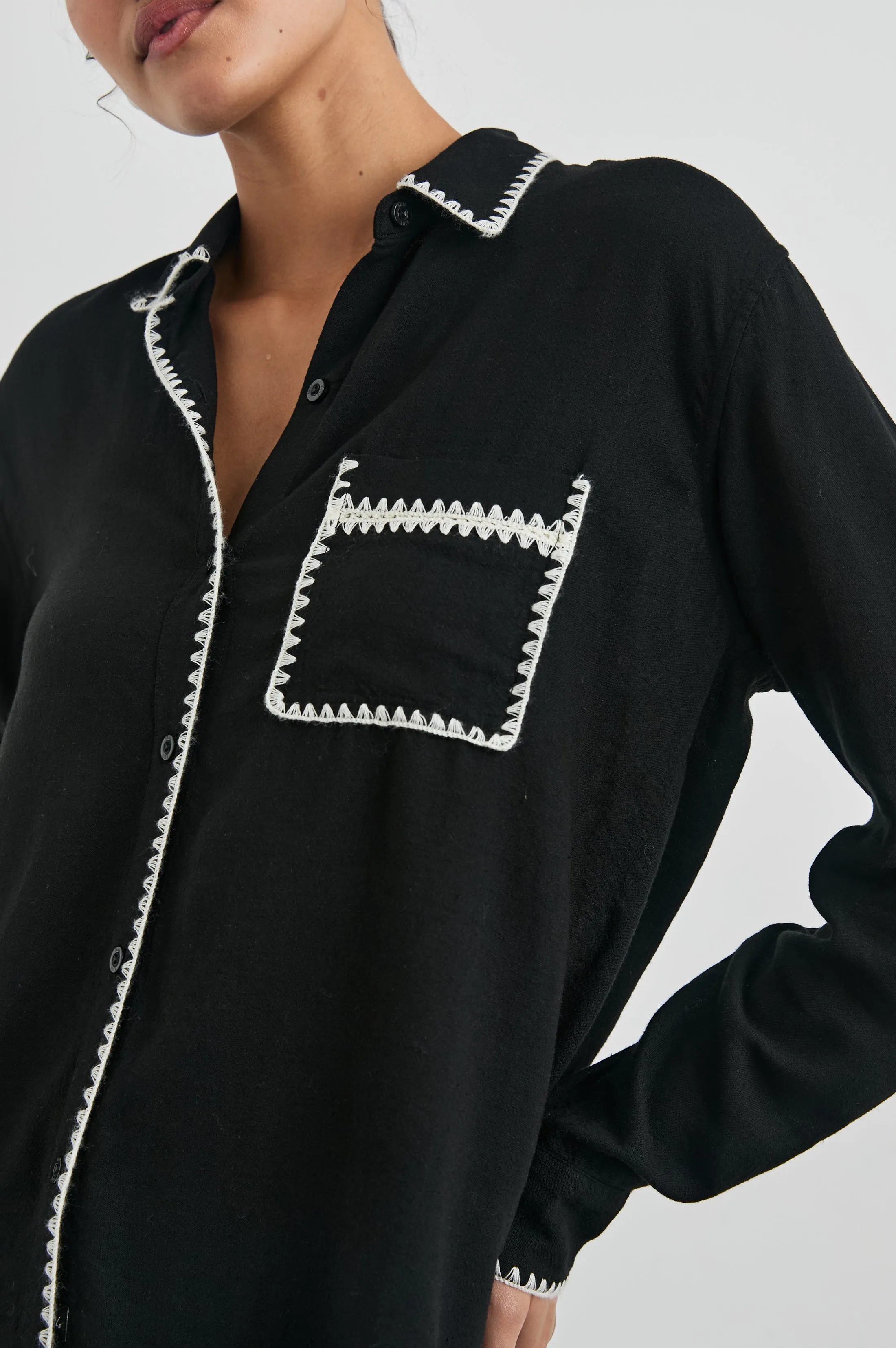 CHARLI SHIRT - BLACK BLANKET STITCH sold by Rails product image thumbnail 2