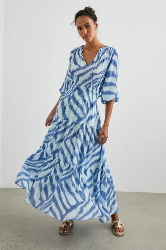 CATERINE DRESS - BLUE WATERCOLOR STRIPES sold by Rails