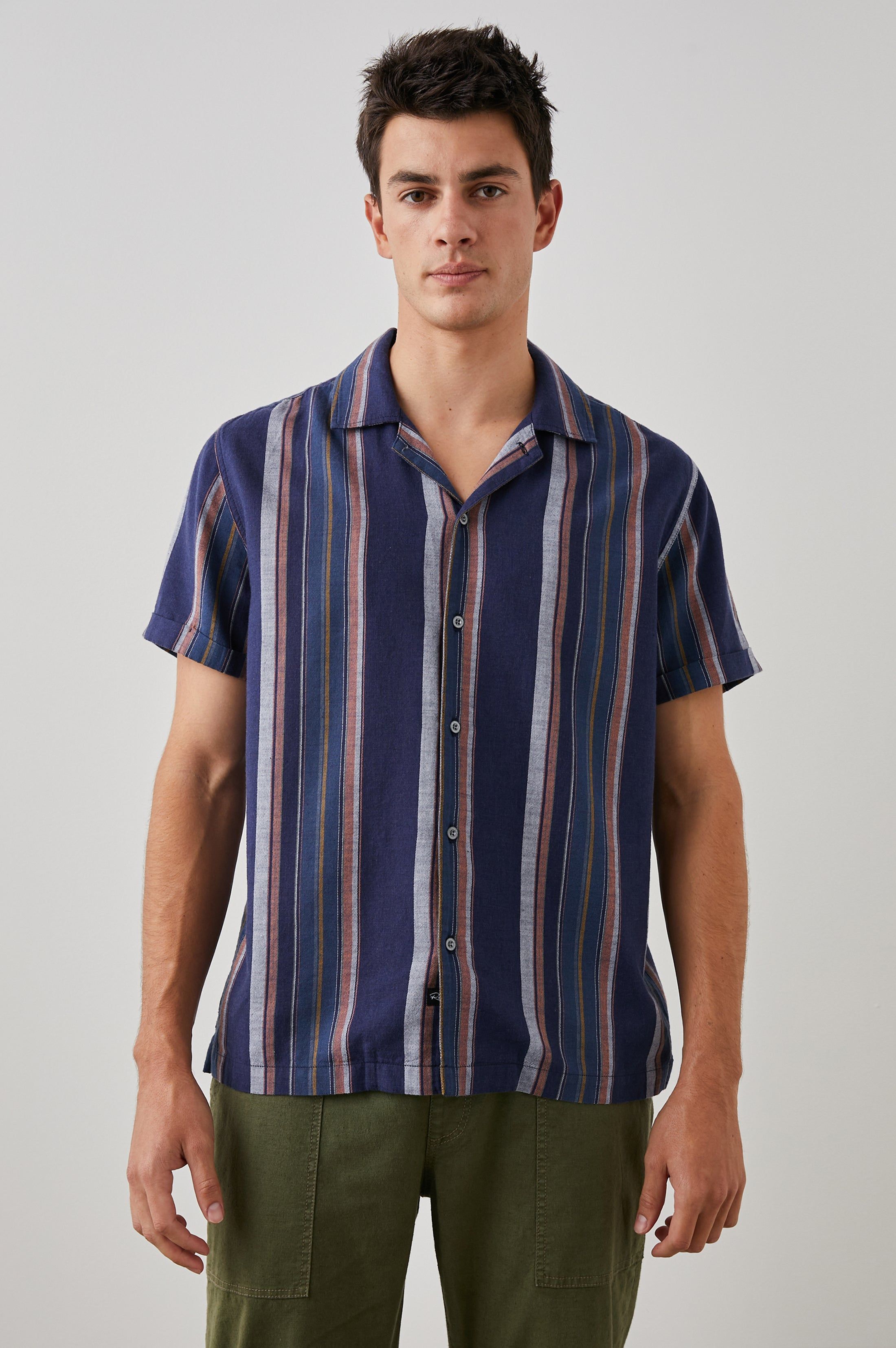 AMALFI SHIRT - SAPPHIRE BLOOD ORANGE STRIPE sold by Rails
