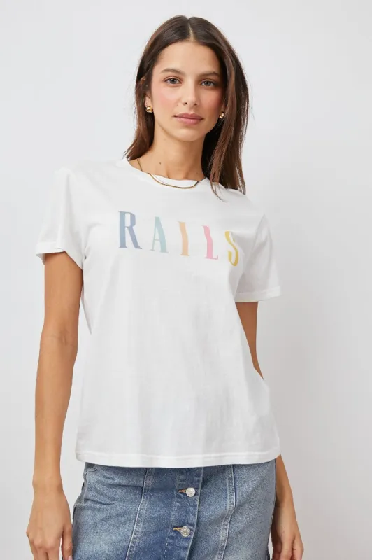 THE CLASSIC CREW  T-SHIRT - WHITE RAINBOW LOGO sold by Rails