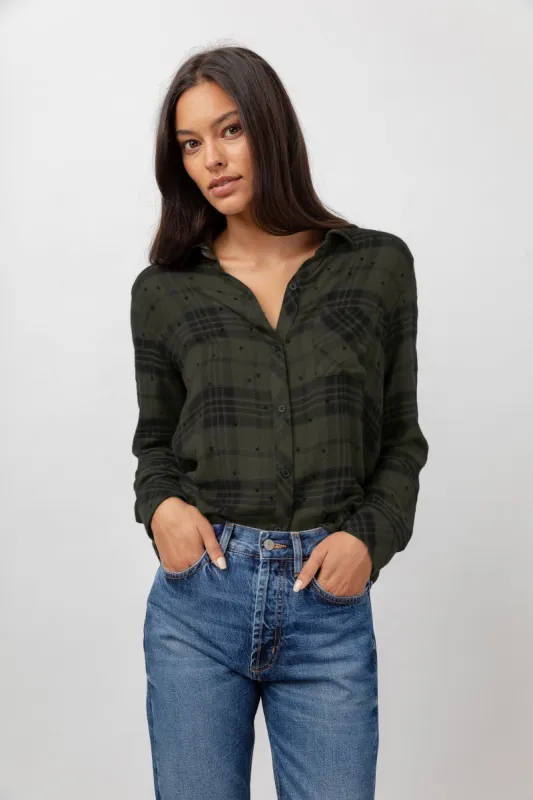 HUNTER SHIRT - OLIVE SHADOW WITH FLOCKED STARS sold by Rails