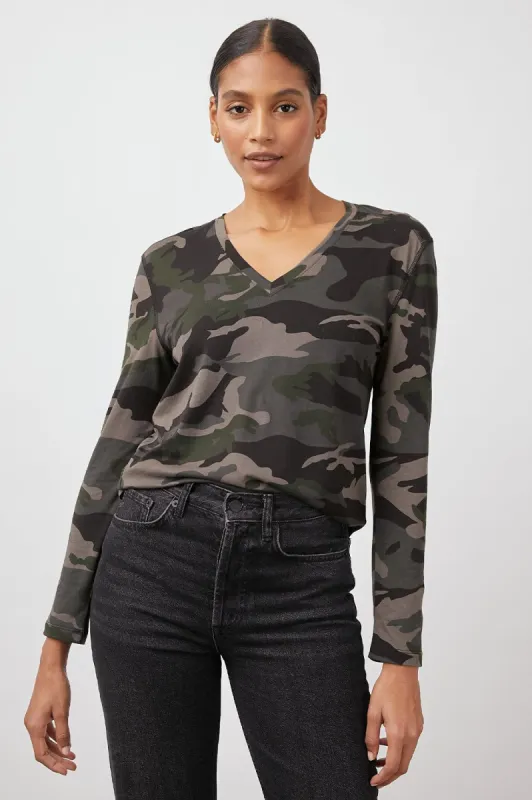 THE SAMI LONG SLEEVE V T-SHIRT - FOREST CAMO sold by Rails