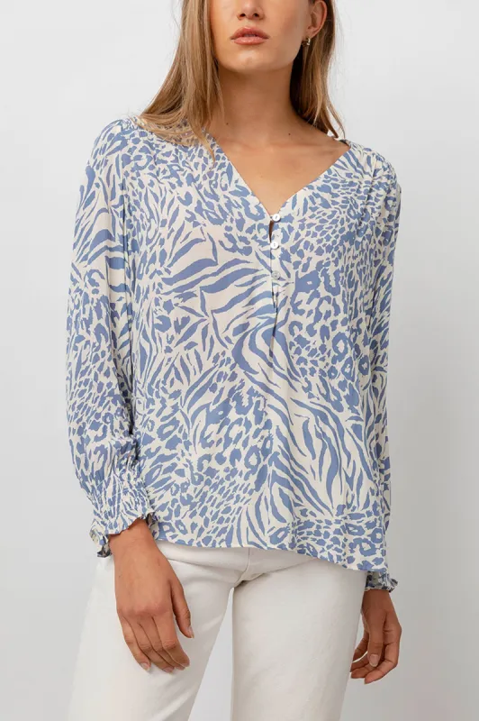 BRINLEY TOP - BLUE MIXED ANIMAL sold by Rails