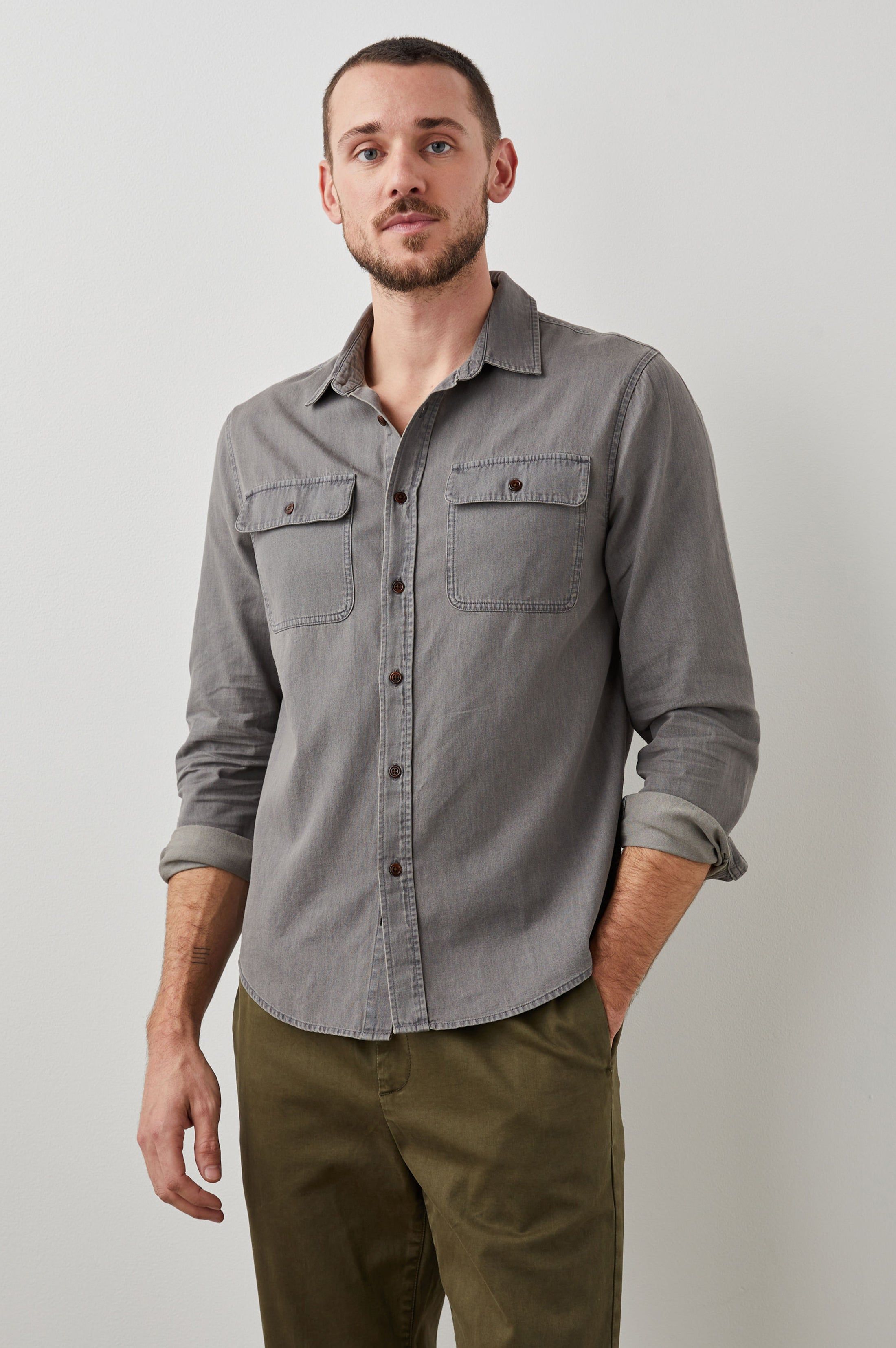 RHET SHIRT - WASHED BLACK CHAMBRAY sold by Rails