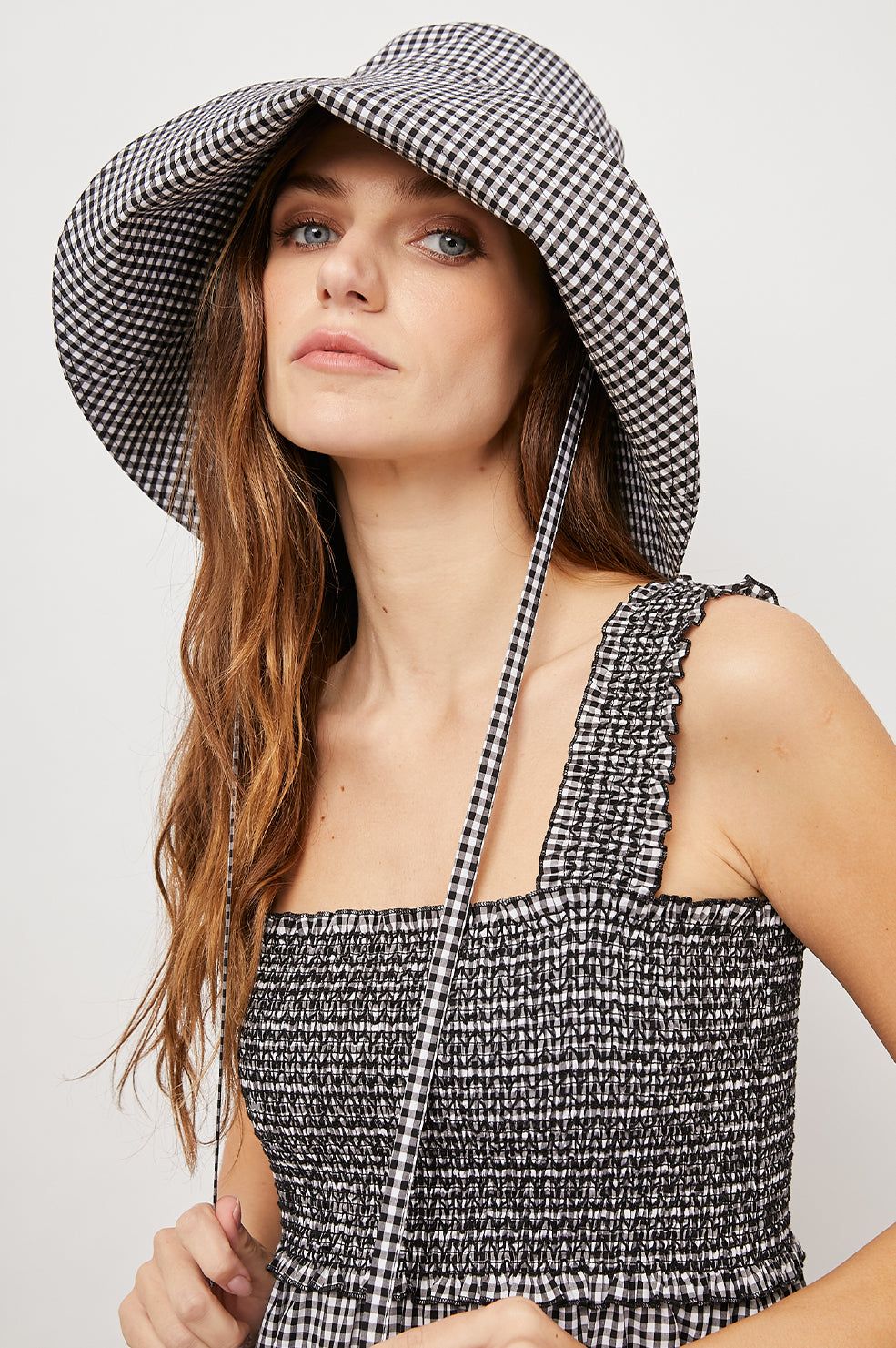 SUN HAT - BLACK MINI GINGHAM sold by Rails