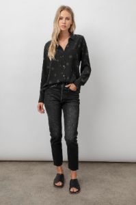 KATE SHIRT - SILK BLACK OLIVE STARS sold by Rails