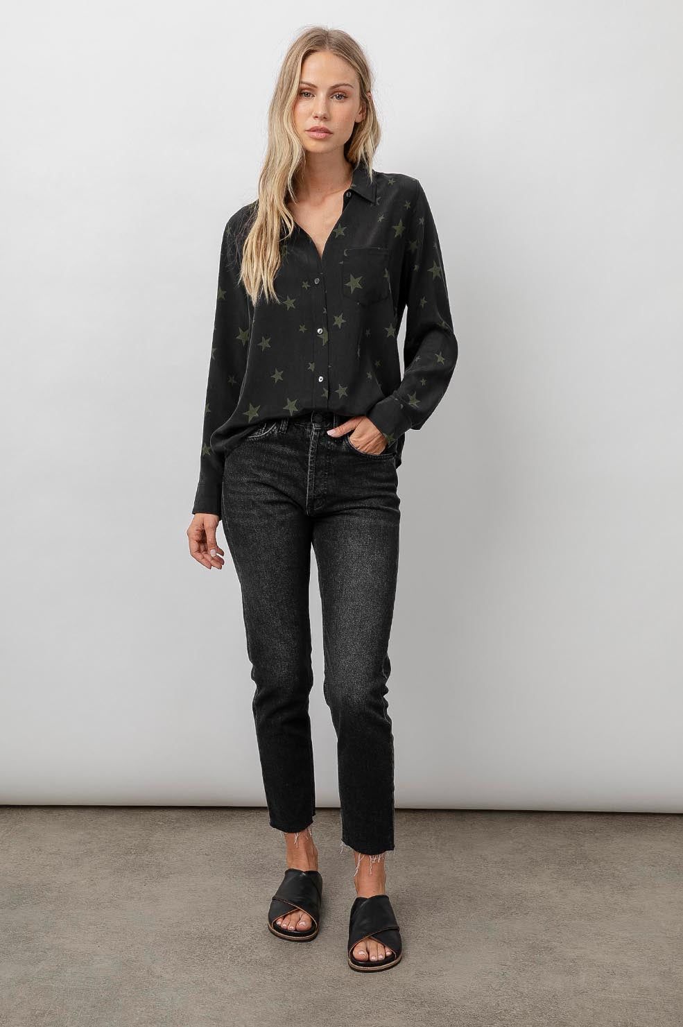 KATE SHIRT - SILK BLACK OLIVE STARS sold by Rails product image thumbnail 3