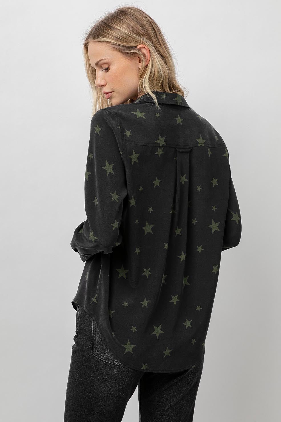 KATE SHIRT - SILK BLACK OLIVE STARS sold by Rails product image thumbnail 4