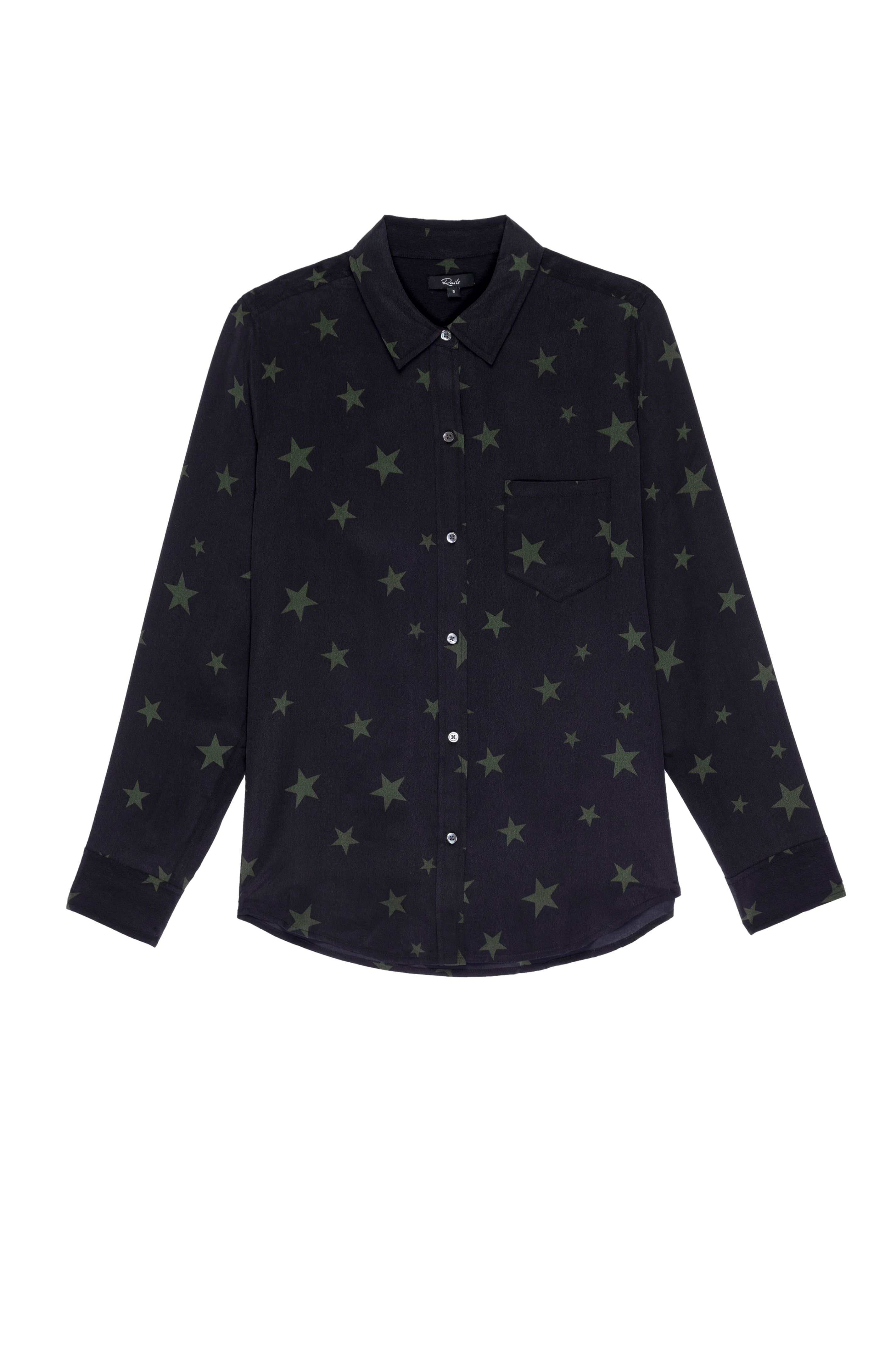 KATE SHIRT - SILK BLACK OLIVE STARS sold by Rails product image thumbnail 5