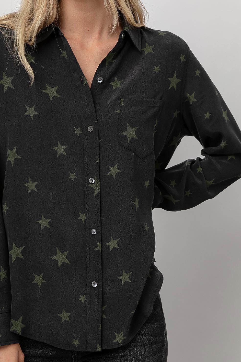 KATE SHIRT - SILK BLACK OLIVE STARS sold by Rails product image thumbnail 2