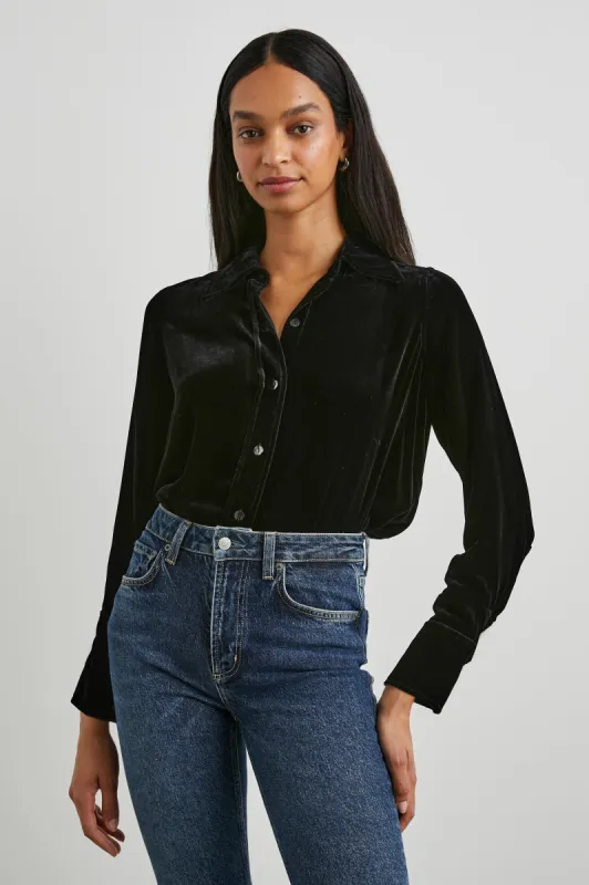 ANDREA TOP - BLACK VELVET sold by Rails