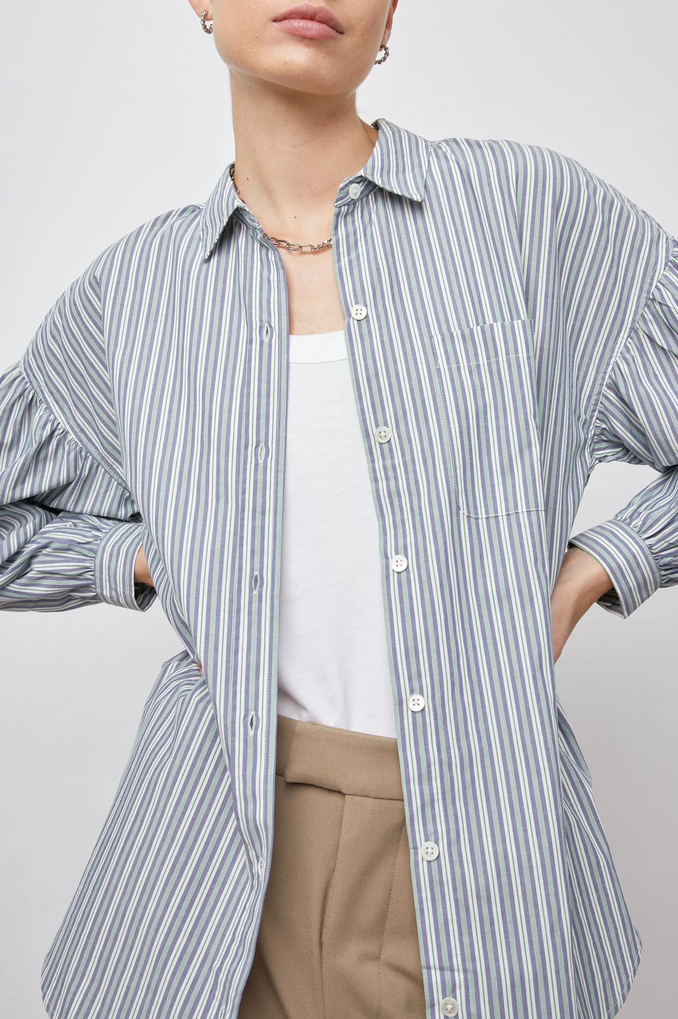 JANAE SHIRT - BANK STRIPE sold by Rails