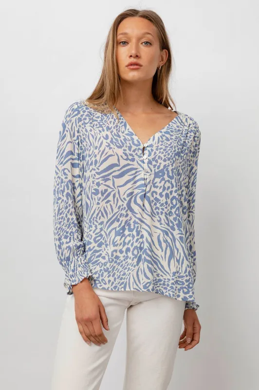 BRINLEY TOP - BLUE MIXED ANIMAL sold by Rails